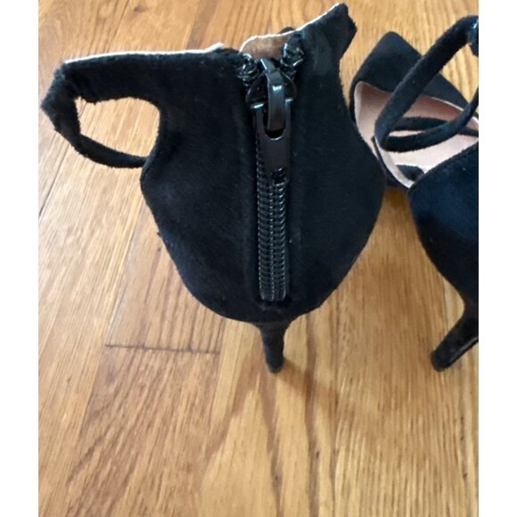 Lulus Stiletto Heels Black Suede Like Pointed Toe Ankle Strap Back Zipper 10 - Picture 4 of 11